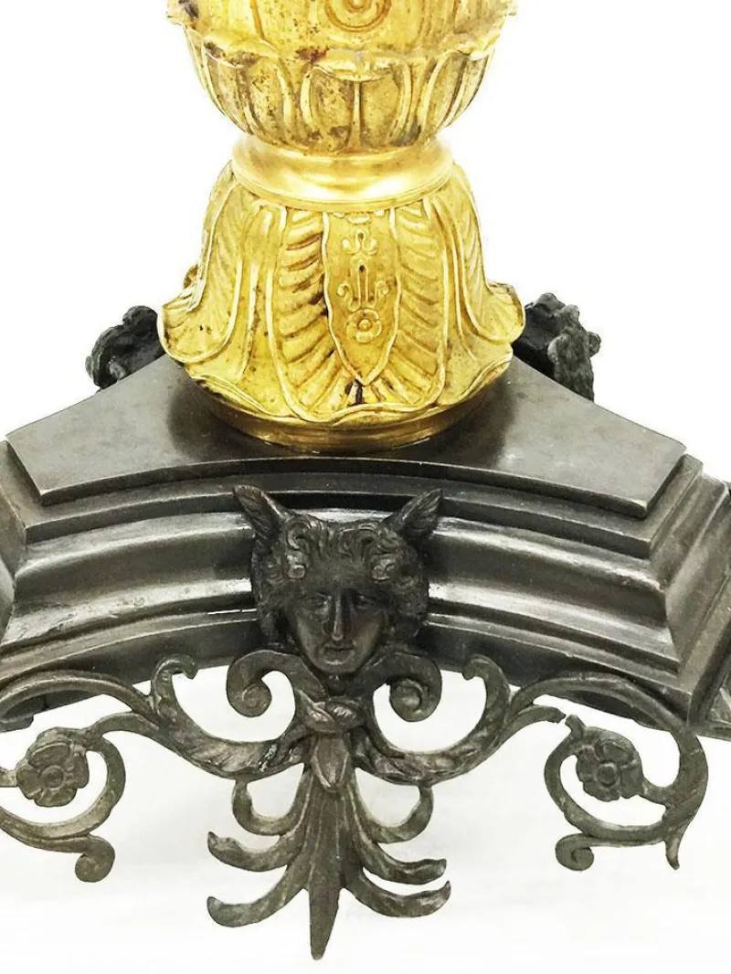 Clearance Pamono Antique Charles X Chess Table in Bronze Gilded Inlaid with Marble and Stones