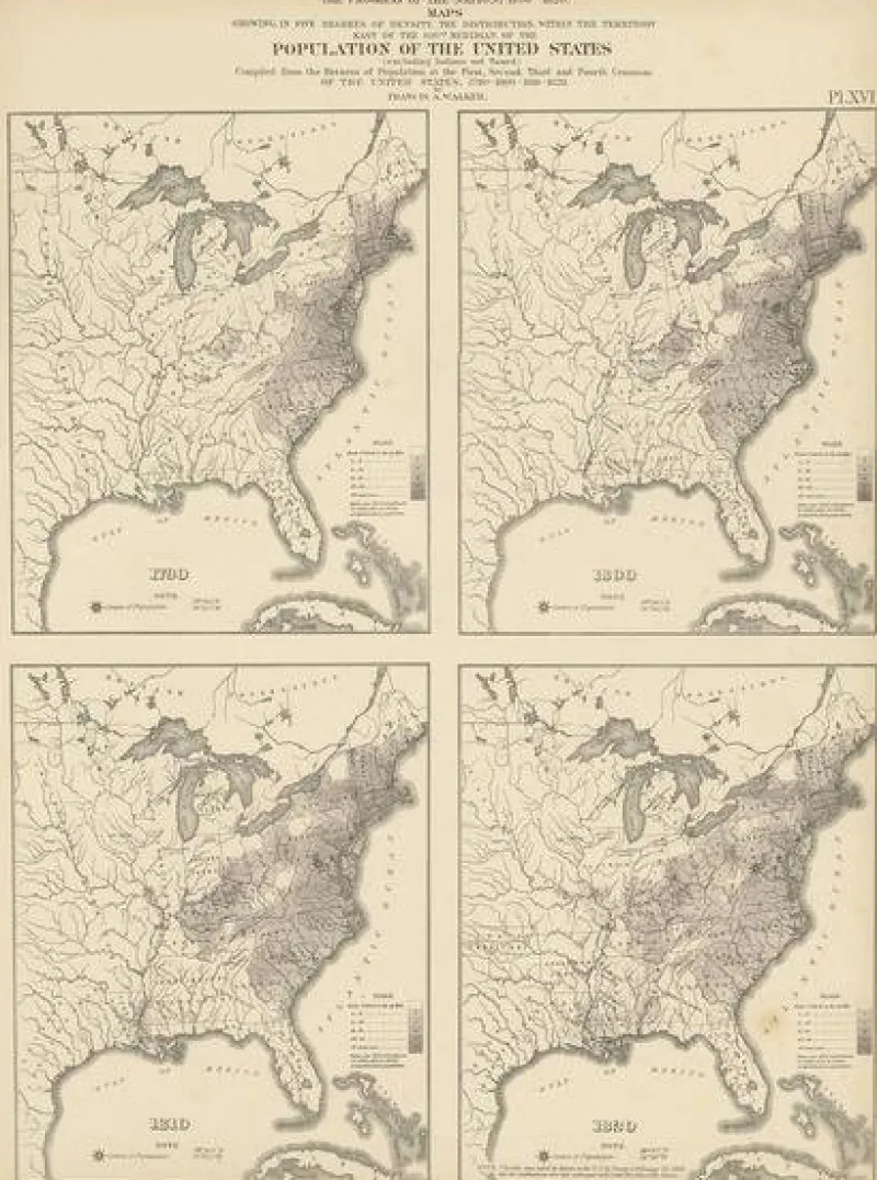 Pamono Antique Chart of the US Population 1790-1820 by Walker, 1874> Wall Decor