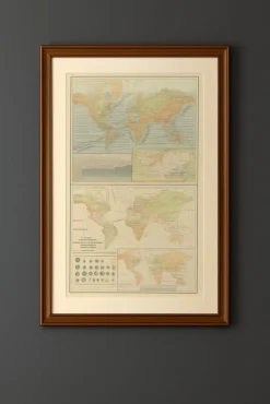 Pamono Antique Charts of the World Physical, 1884> Wall Decor