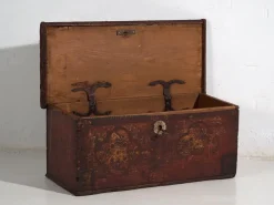 Pamono Antique Chest Painted with Floral Motifs and Iron Lock, 1820s><noscript><img width=
