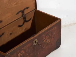 Pamono Antique Chest Painted with Floral Motifs and Iron Lock, 1820s><noscript><img width=