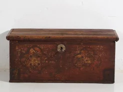 Pamono Antique Chest Painted with Floral Motifs and Iron Lock, 1820s><noscript><img width=