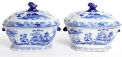 Outlet Pamono Antique Chinese Blue and White Tureens from Patent Ironstone, Set of 2