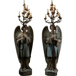 Sale Pamono Antique Church Angel Candleholders with Brass Chandeliers, 19th Century, Set of 2