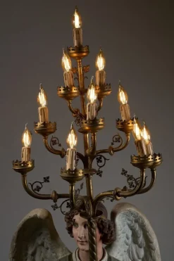 Sale Pamono Antique Church Angel Candleholders with Brass Chandeliers, 19th Century, Set of 2