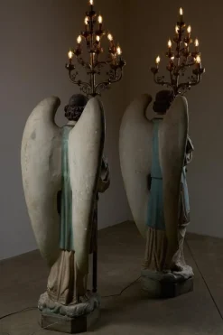 Sale Pamono Antique Church Angel Candleholders with Brass Chandeliers, 19th Century, Set of 2