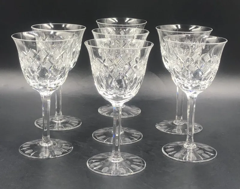 Pamono Antique Cut Lead Crystal Wine Glasses, 1890s, Set of 7> Glassware
