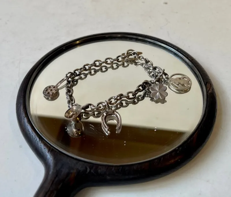 Online Pamono Antique Danish Silver Charm Bracelet with Five Charms, 1920s