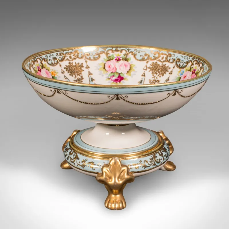 Hot Pamono Antique Decorative Footed Bowl, Japanese, Ceramic Serving Dish, Noritake, c.1920, Set of 2