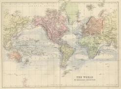 Pamono Antique Decorative World Map, 1884> Wall Decor