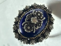 Online Pamono Antique Diamond Ring with Blue Enamel, 1800s