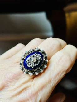 Online Pamono Antique Diamond Ring with Blue Enamel, 1800s