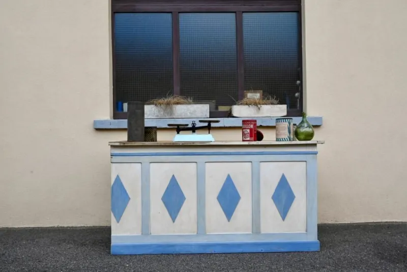 Pamono Antique Double-Sided Wooden Trading Counter, France, 1940s> Sideboards & Buffets