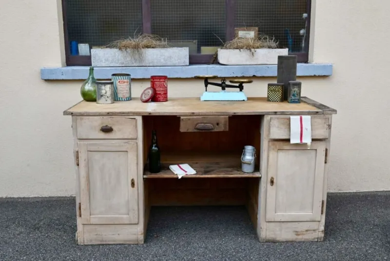Pamono Antique Double-Sided Wooden Trading Counter, France, 1940s> Sideboards & Buffets