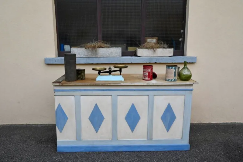 Pamono Antique Double-Sided Wooden Trading Counter, France, 1940s> Sideboards & Buffets