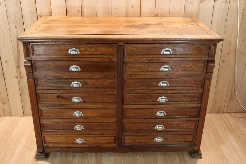 New Pamono Antique 14-Drawer Trade Cabinet, 1900