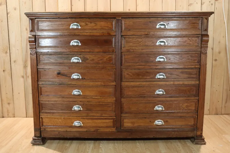 New Pamono Antique 14-Drawer Trade Cabinet, 1900