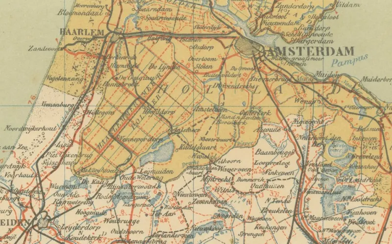 Pamono Antique Dutch Map Province of North Holland from Schleswig Atlas, 1914, 1890s> Wall Decor