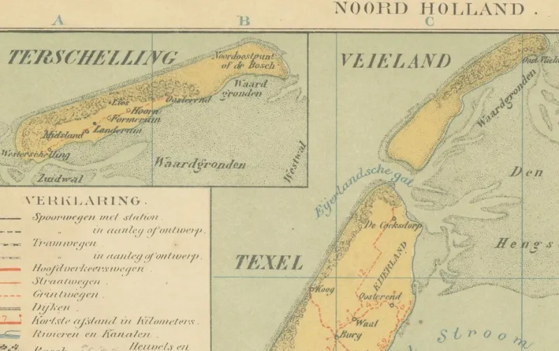 Pamono Antique Dutch Map Province of North Holland from Schleswig Atlas, 1914, 1890s> Wall Decor