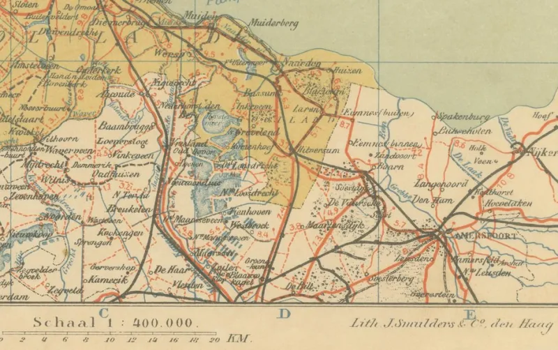 Pamono Antique Dutch Map Province of North Holland from Schleswig Atlas, 1914, 1890s> Wall Decor