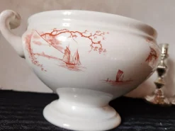 Pamono Antique Dutch Marines Series Tureen in Red Ironstone by Petrus Regout, 1890s><noscript><img width=