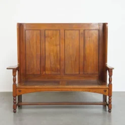 Best Pamono Antique Early 20th Century Wooden Bench with High Back