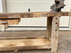 Pamono Antique Early 20th Century Carpenters Workbench in Beech, 1940s><noscript><img width=