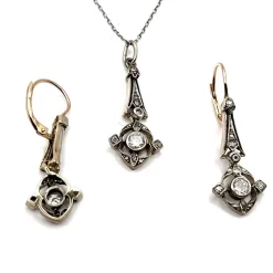 New Pamono Antique Earrings and Pendant with Diamonds, Austria, 1900s, Set of 3