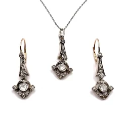 New Pamono Antique Earrings and Pendant with Diamonds, Austria, 1900s, Set of 3
