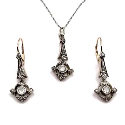 New Pamono Antique Earrings and Pendant with Diamonds, Austria, 1900s, Set of 3