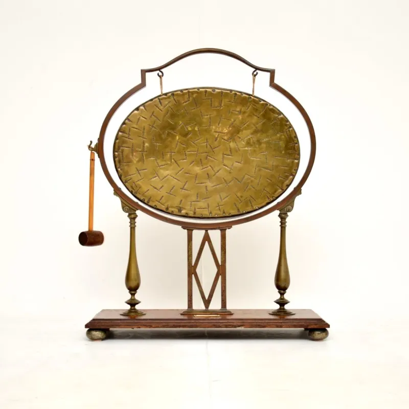 Discount Pamono Antique Edwardian Brass and Oak Dinner Gong, 1900s