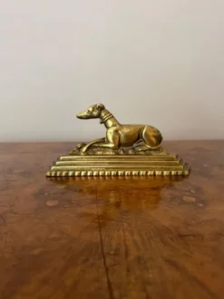 Pamono Antique Edwardian Brass Greyhound Fire Dogs, 1900, Set of 2><noscript><img width=