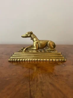 Pamono Antique Edwardian Brass Greyhound Fire Dogs, 1900, Set of 2><noscript><img width=