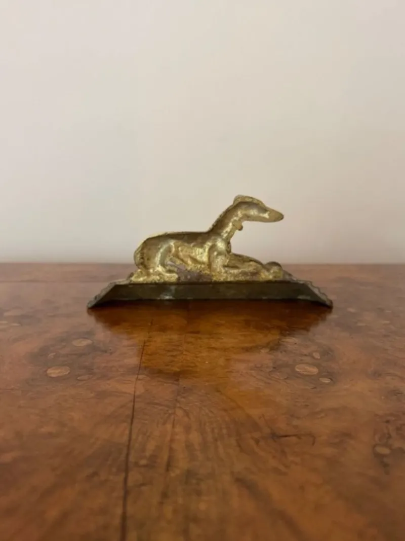 Pamono Antique Edwardian Brass Greyhound Fire Dogs, 1900, Set of 2> Fireplaces And Mantels