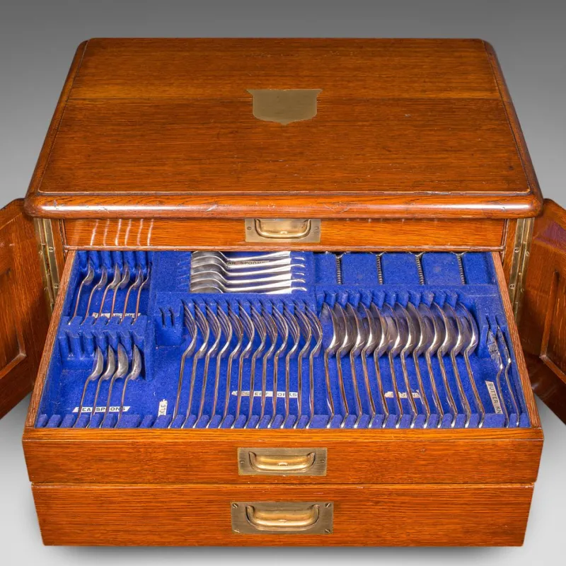Outlet Pamono Antique Edwardian English Cutlery Canteen in Oak from Walker & Hall, 1910, Set of 103