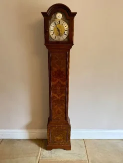 Pamono Antique Edwardian Grandmother Clock in Burr Walnut by Mappin and Webb, 1900><noscript><img width=