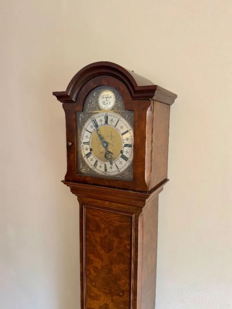 Pamono Antique Edwardian Grandmother Clock in Burr Walnut by Mappin and Webb, 1900> Clocks