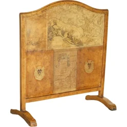 Pamono Antique Edwardian Leather Clad & Embossed Fire Screen with Map Decoration, 1900> Fireplaces And Mantels