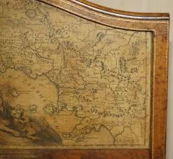 Pamono Antique Edwardian Leather Clad & Embossed Fire Screen with Map Decoration, 1900><noscript><img width=