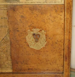 Pamono Antique Edwardian Leather Clad & Embossed Fire Screen with Map Decoration, 1900><noscript><img width=