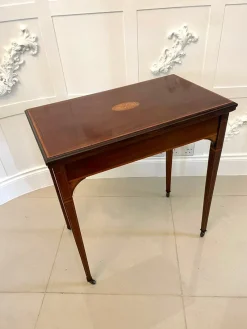 Pamono Antique Edwardian Mahogany Inlaid Games Table><noscript><img width=