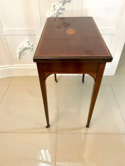 Pamono Antique Edwardian Mahogany Inlaid Games Table><noscript><img width=