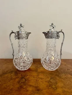 Pamono Antique Edwardian Silver Plated Claret Jugs, 1900, Set of 2> Glassware