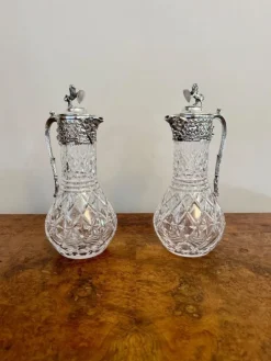Pamono Antique Edwardian Silver Plated Claret Jugs, 1900, Set of 2><noscript><img width=