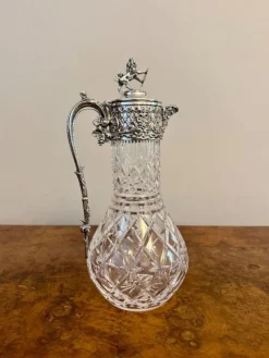Pamono Antique Edwardian Silver Plated Claret Jugs, 1900, Set of 2><noscript><img width=