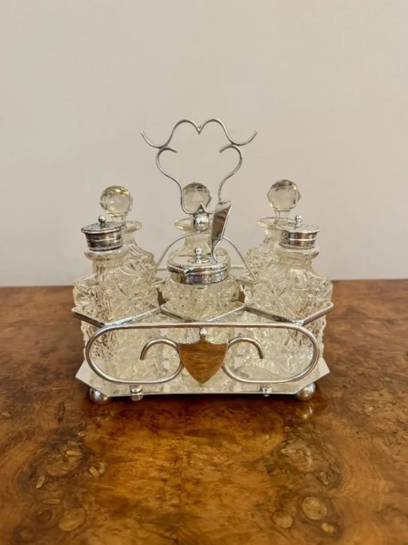 Pamono Antique Edwardian Silver Plated Cruet Set, 1900, Set of 7> Dinnerware Accessories