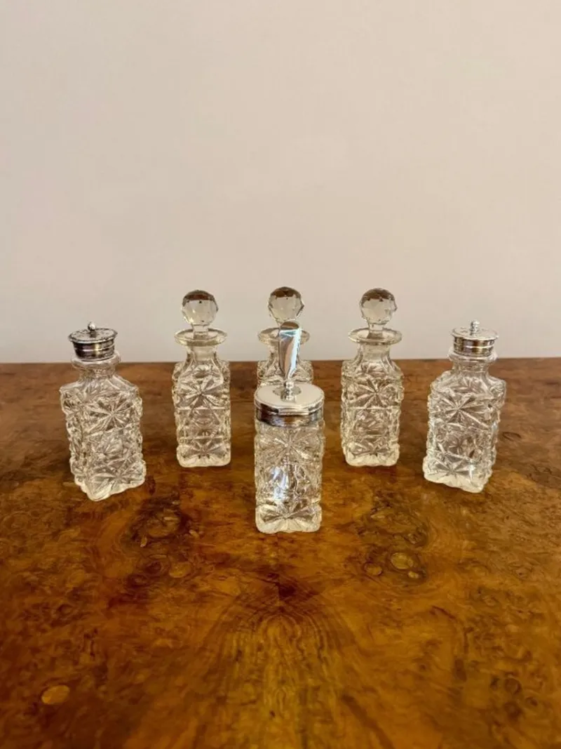 Pamono Antique Edwardian Silver Plated Cruet Set, 1900, Set of 7> Dinnerware Accessories