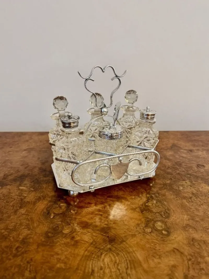 Pamono Antique Edwardian Silver Plated Cruet Set, 1900, Set of 7> Dinnerware Accessories