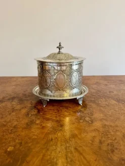 Pamono Antique Edwardian Silver Plated Biscuit Barrel, 1900