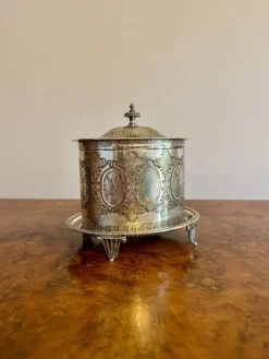 Pamono Antique Edwardian Silver Plated Biscuit Barrel, 1900